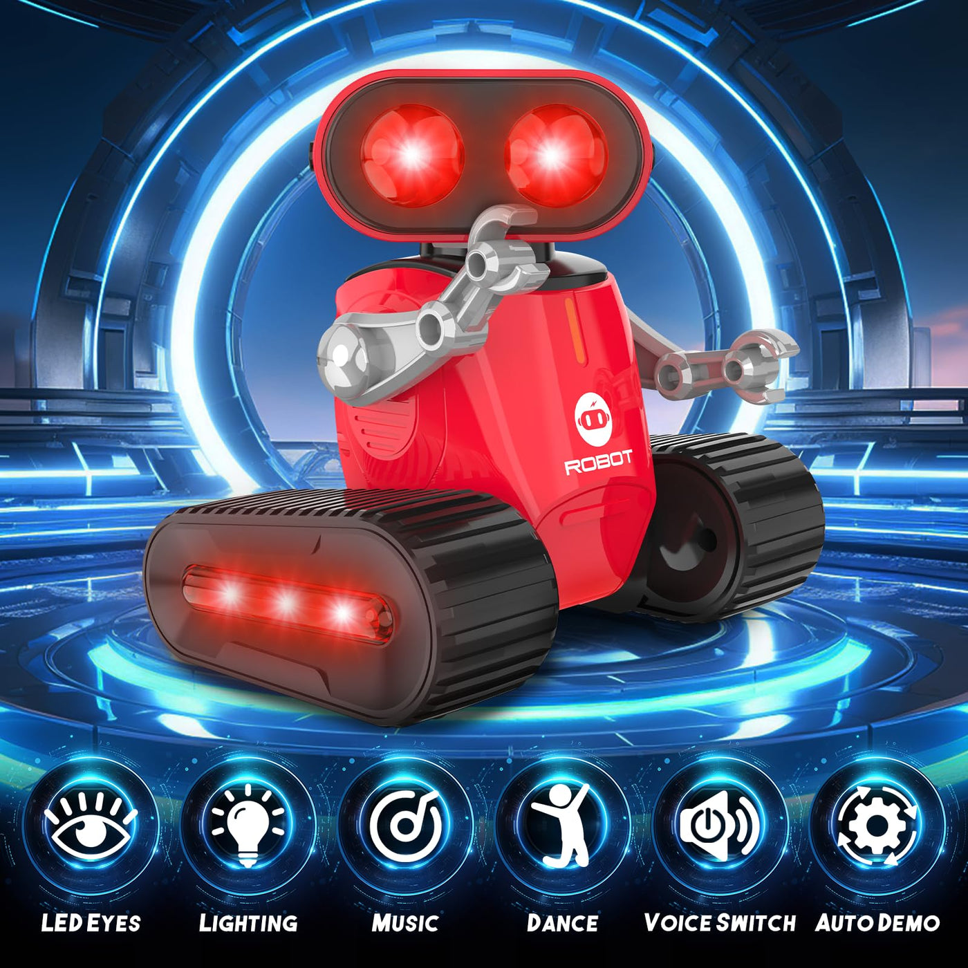 Jouet Robot pour Enfants, Robot Télécommandé Rechargeable avec Effets Lumineux, Yeux LED, Danse Musicale et Batterie Amovible, Robot RC