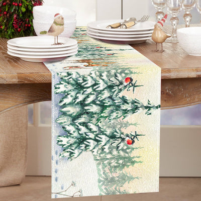 Table runner Christmas trees, seasonal winter Christmas kitchen dining table decoration