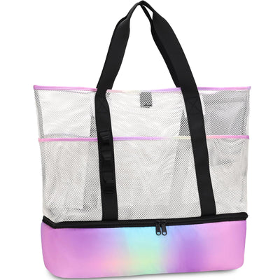 Sac de plage en maille grand pliable avec sac isotherme étanche