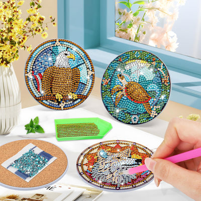 8 PCS Diamond Painting Coasters with Holder