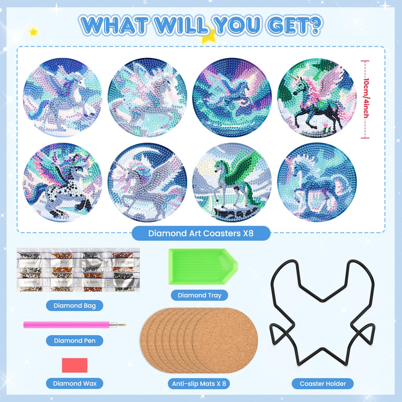 8 PCS Diamond Painting Coasters with Holder