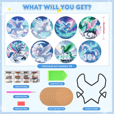 8 PCS Diamond Painting Coasters with Holder