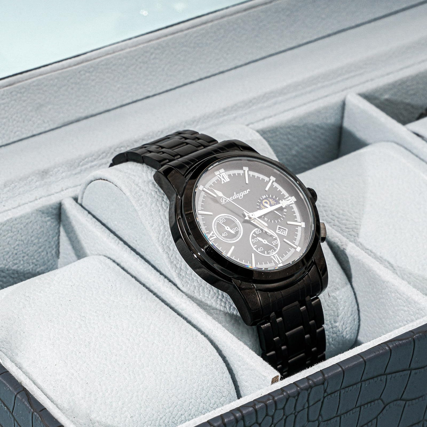 Boîte à montres avec 6 compartiments, boîte à montres avec couvercle en verre, boîte à montres avec coussin pour montres, rangement pour montres