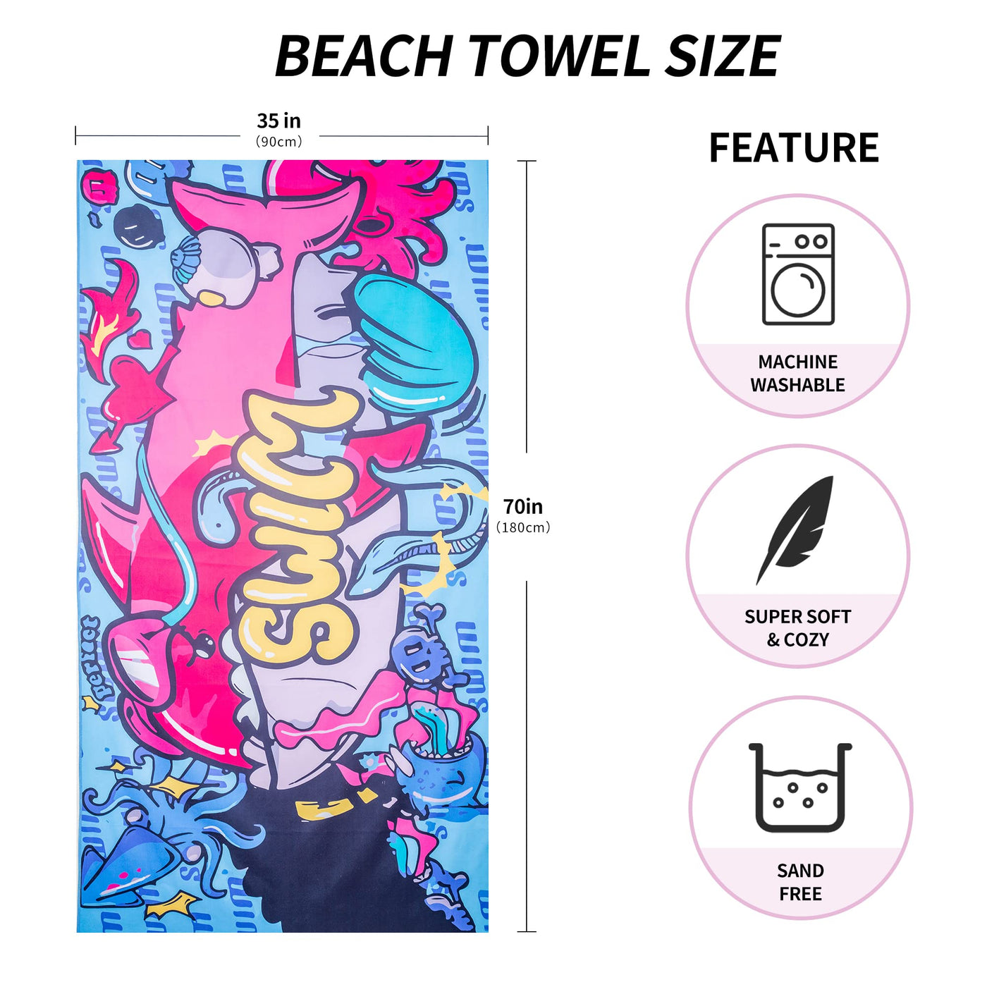 Serviette de plage Large, serviette en microfibre