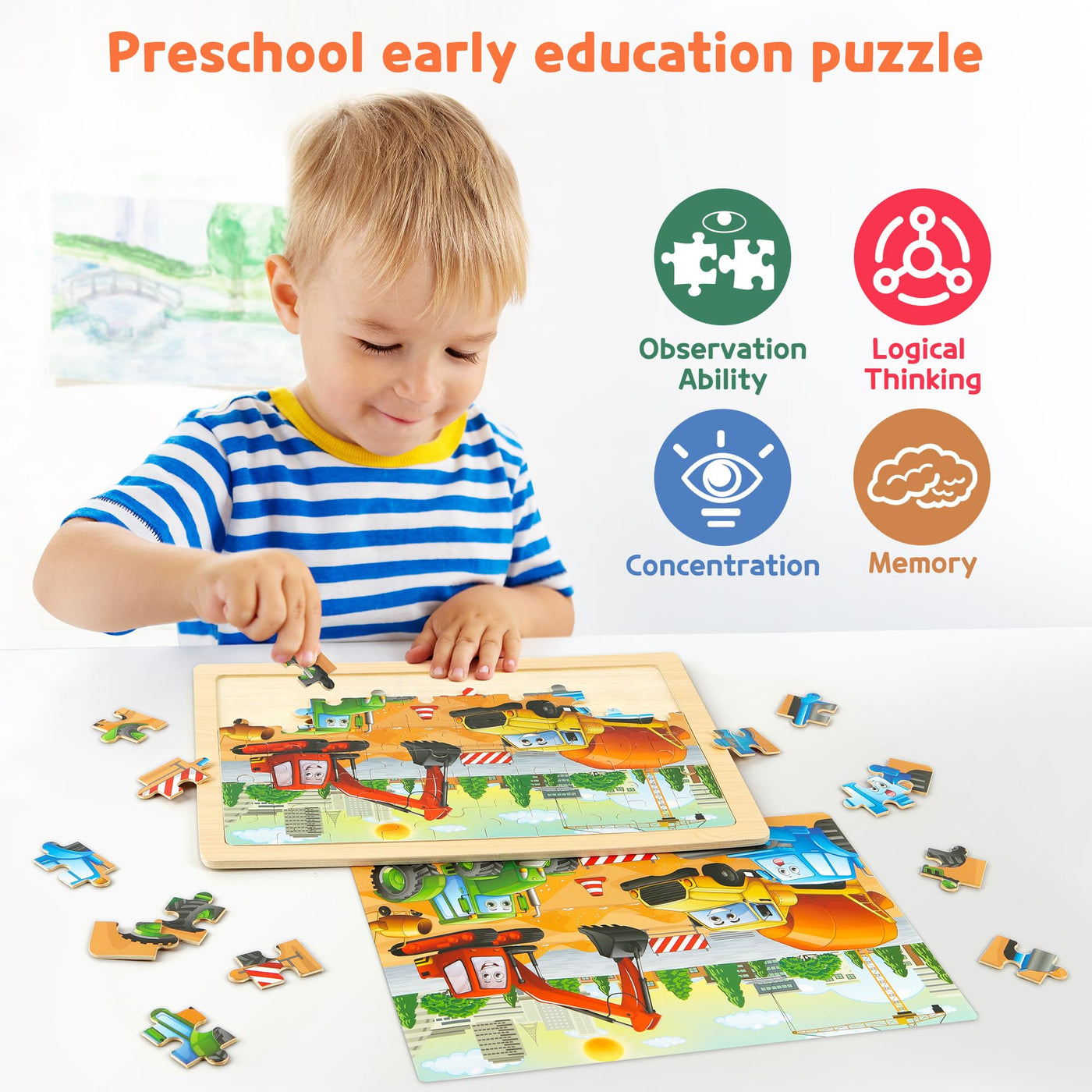 Children's animal wooden puzzle, preschool Educational toy