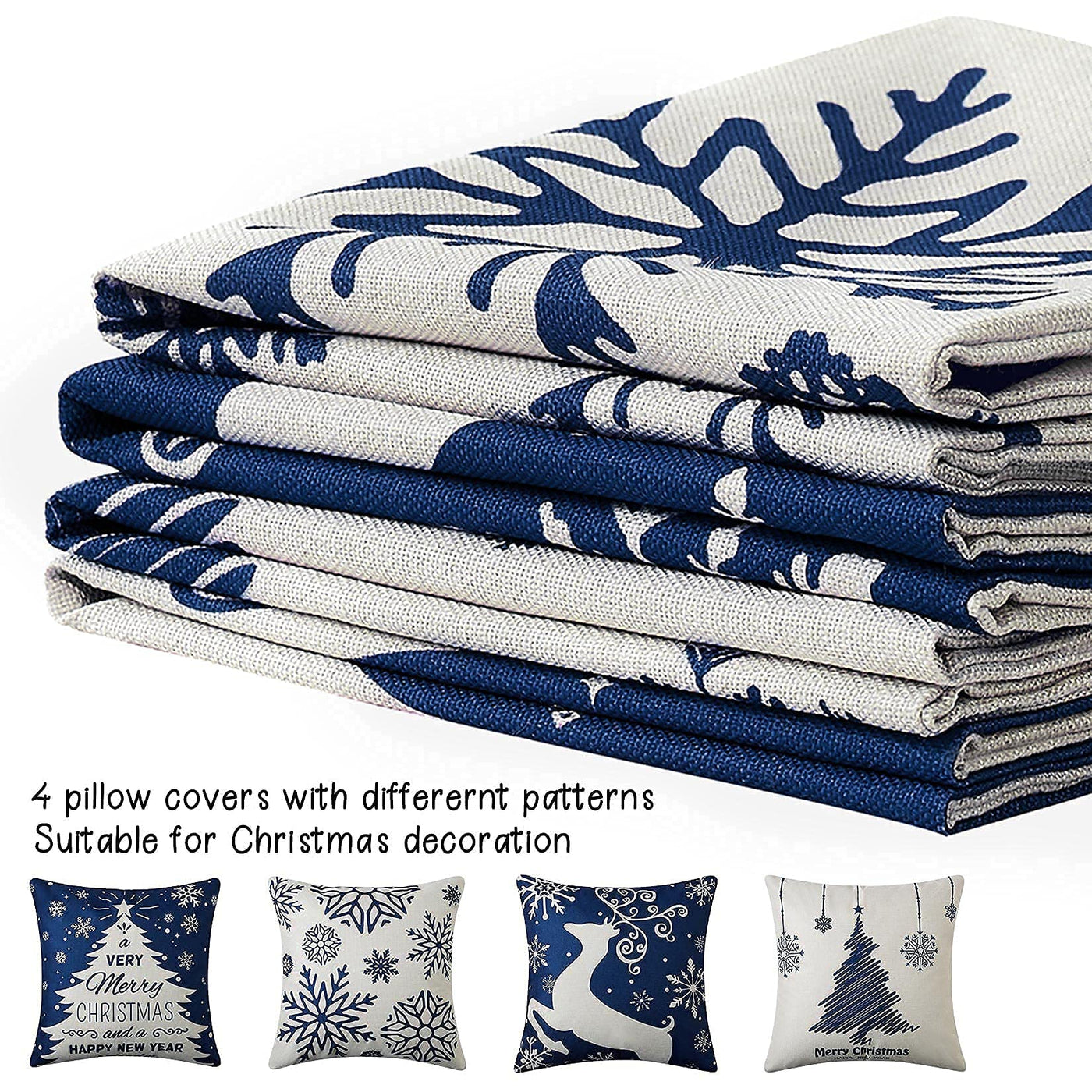 Christmas cushion cover set of 4 linen look cushion covers