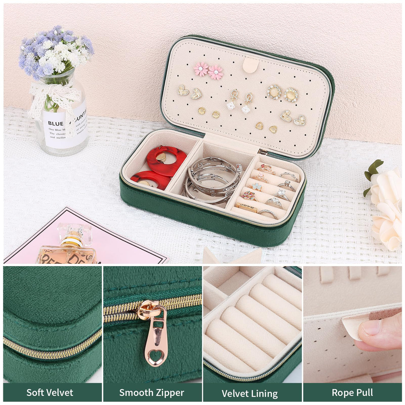 Petite Boîte à Bijoux de Voyage En Velours