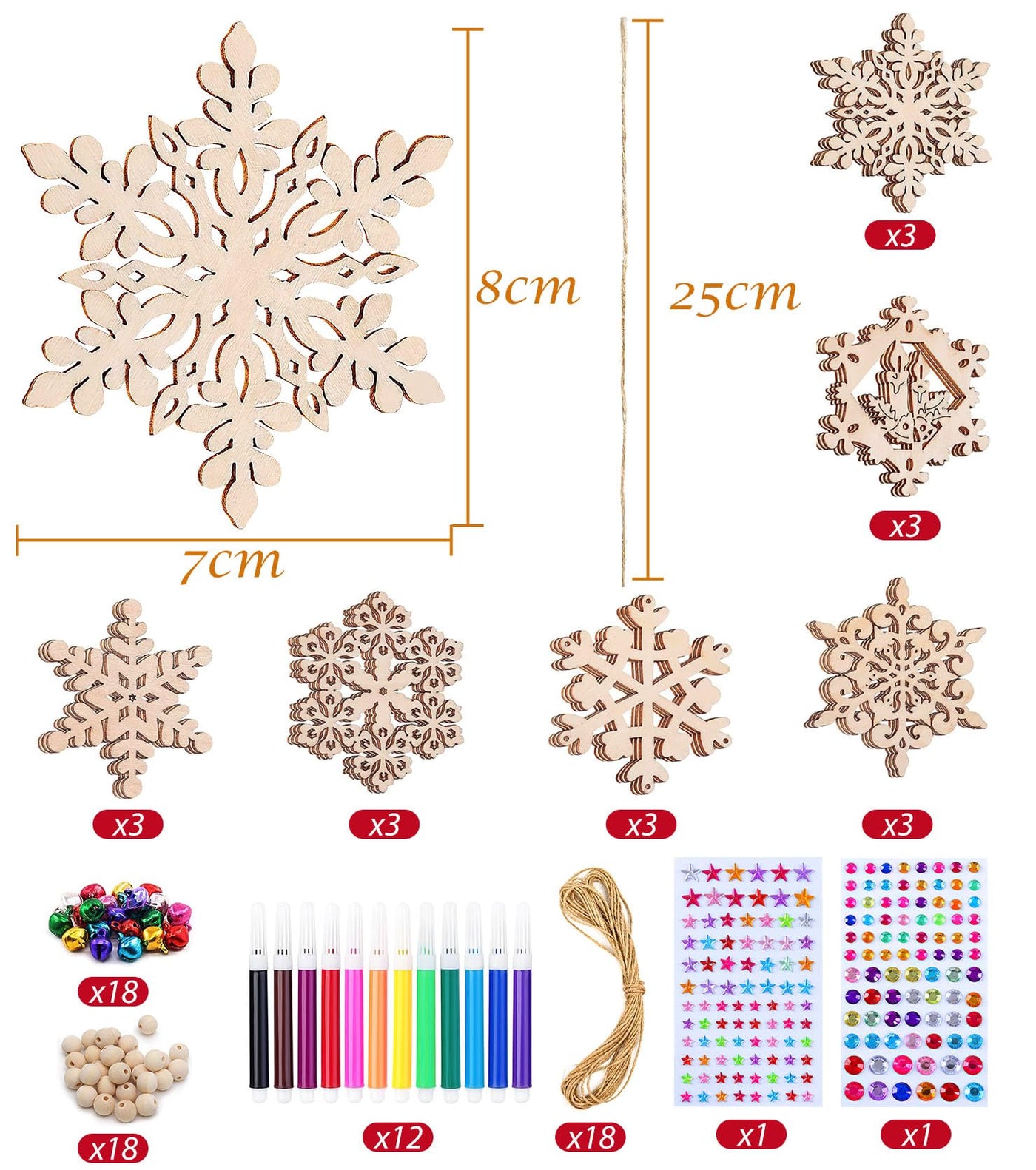 Christmas decoration wood DIY handicrafts, Christmas tree decoration for children, snowflakes Christmas tree decoration gift tag with jute rope