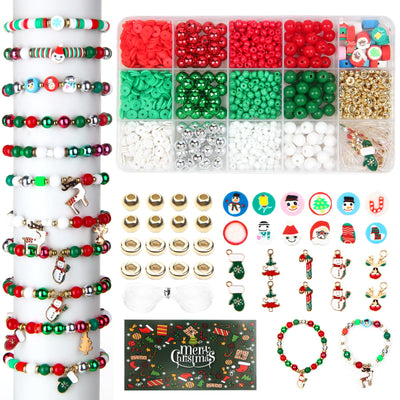 Make your own set of beads for stringing with Christmas tree pendants and clay beads