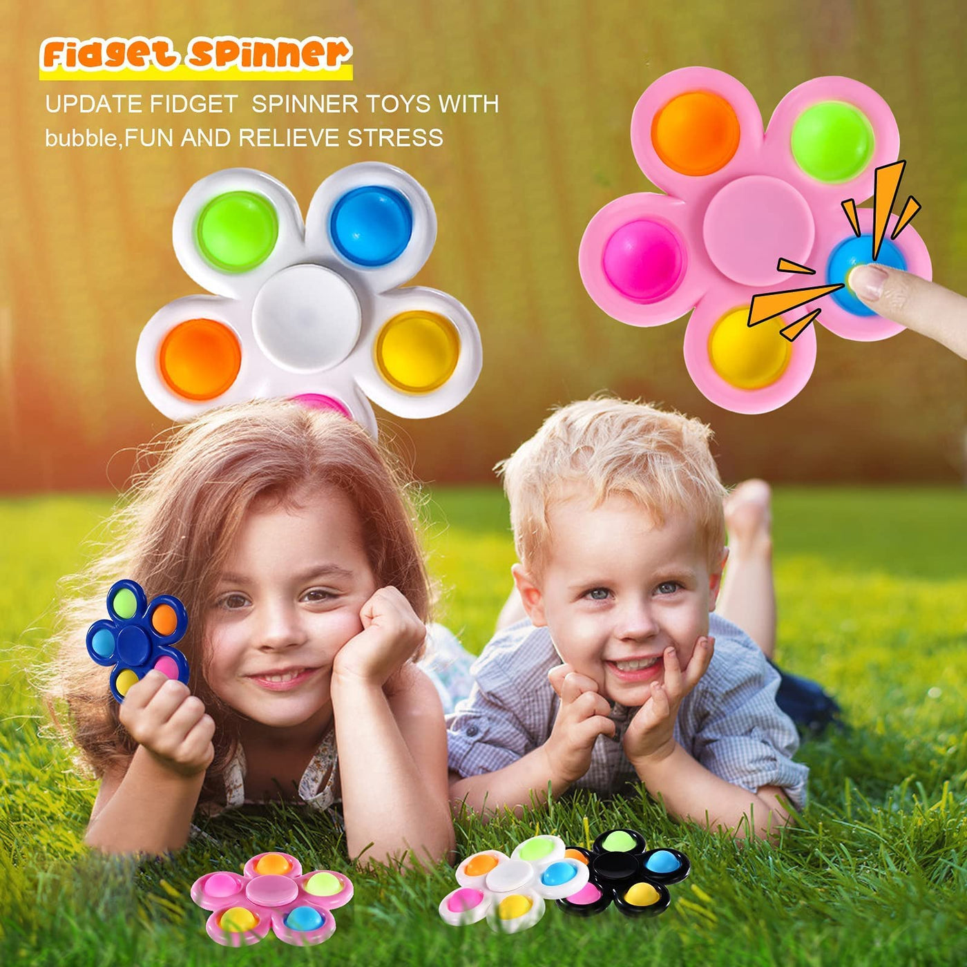 Set of 10 Pop Fidget Spinner Push Bubble Pop Simple Fidget Toy for Children Adults, Easter Party Gifts Gift Bag Filler Sensory Fidget Set