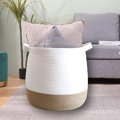 Large basket made of cotton rope, woven storage basket for toys, laundry and blanket organizer