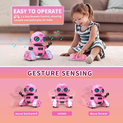 Jouet Robot pour Enfants - Rechargeable, Yeux LED et Musique, Robot RC avec Capteur de Geste
