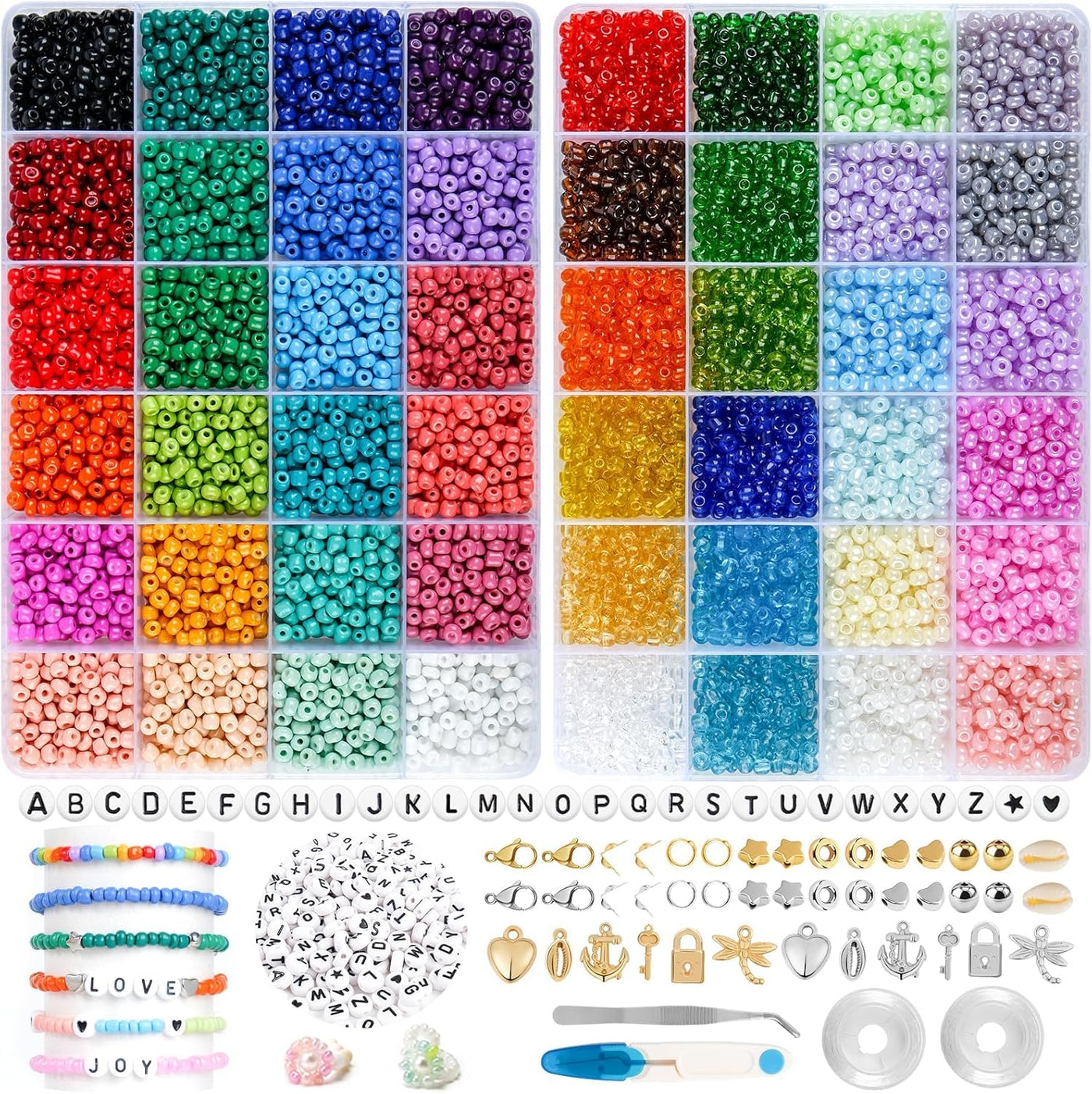 Perles pour Bracelets, 48 Couleurs de Perles pour Enfiler des Perles