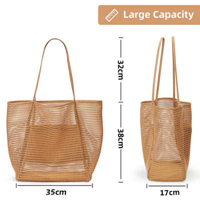 Mesh beach bag large with zipper inside pocket, shoulder bag ladies swim bag, foldable handbags
