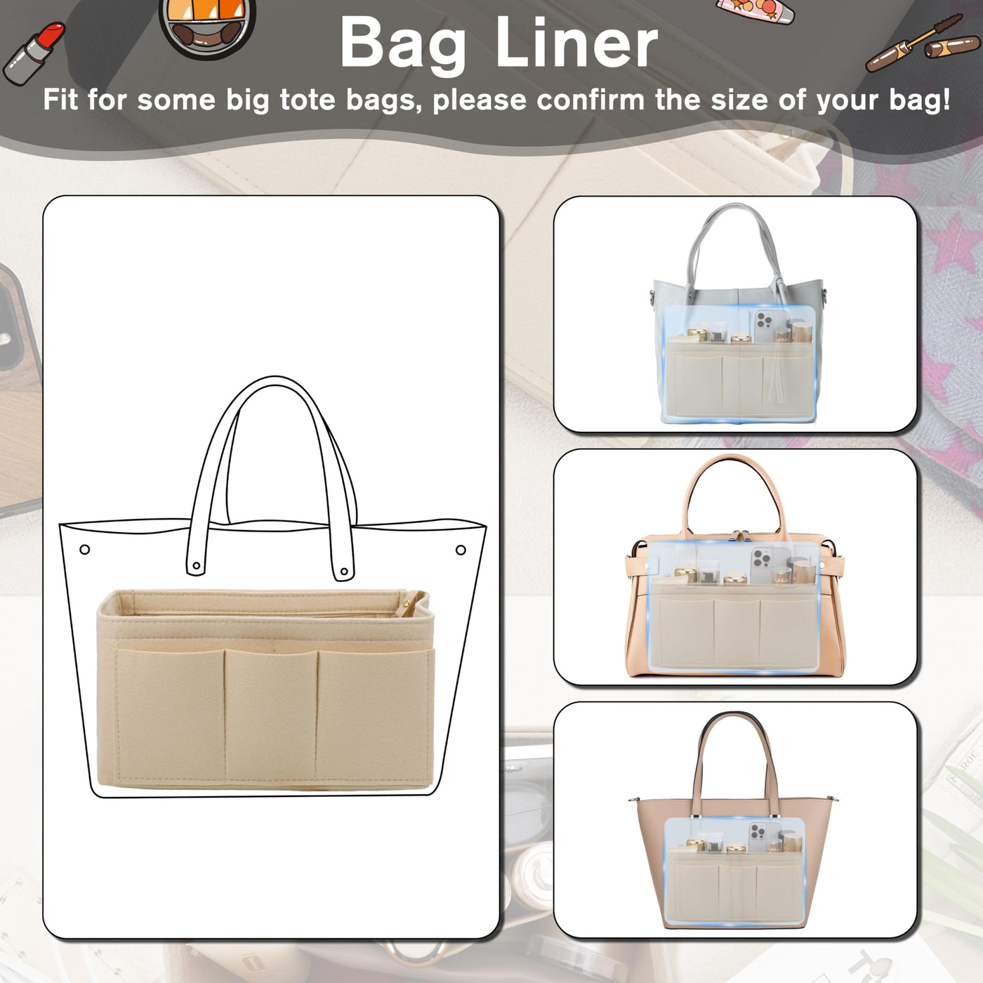 Handbag organizer, felt bag organizer, bag in bag organizer, bag organizer shopper