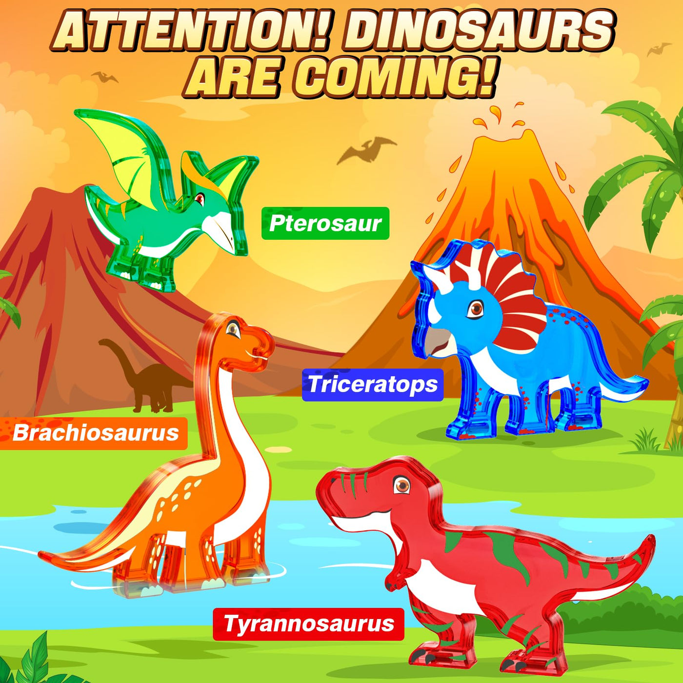 Magnetic tiles children's toy dinosaur toy, STEM magnetic building blocks