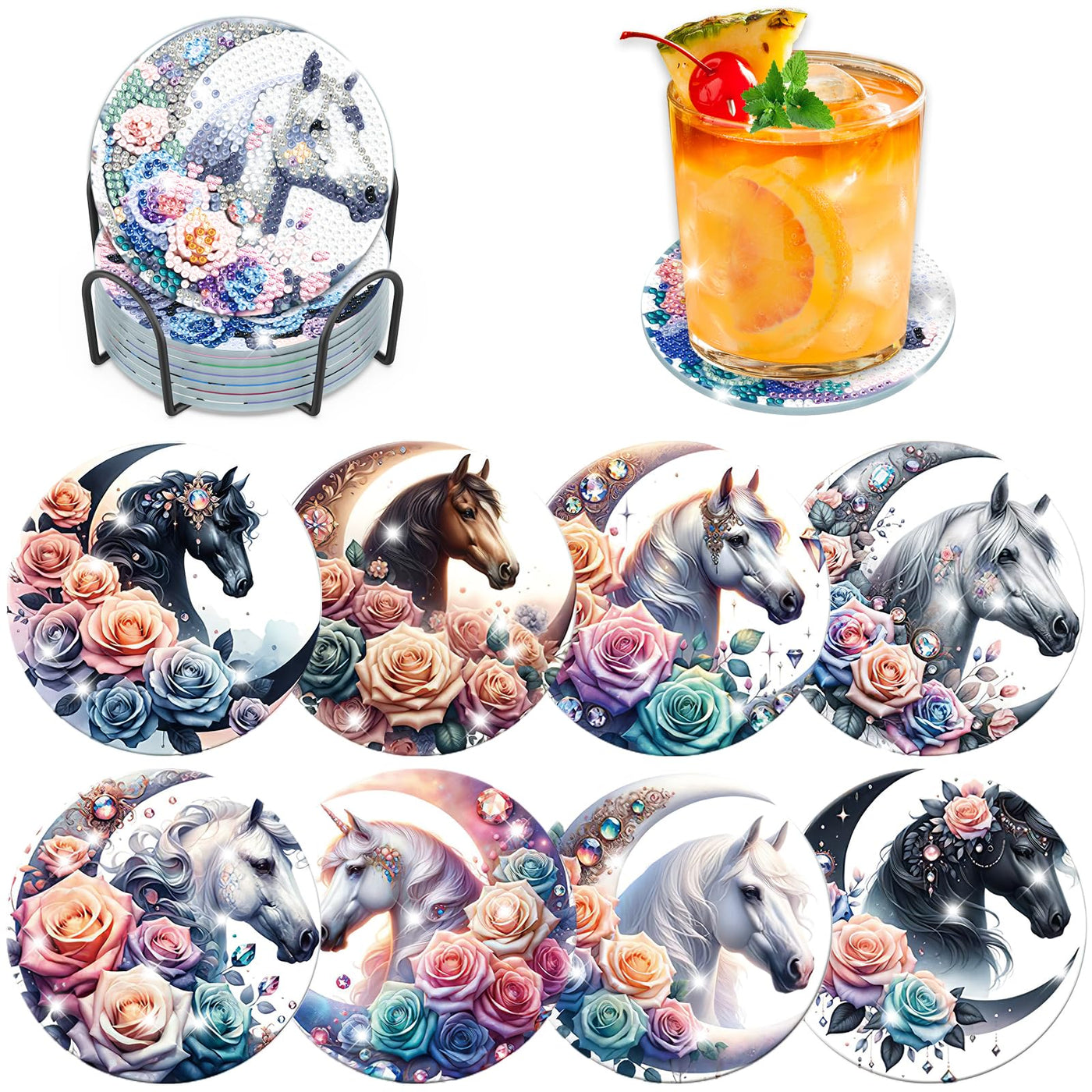 8 PCS Diamond Painting Coasters with Holder