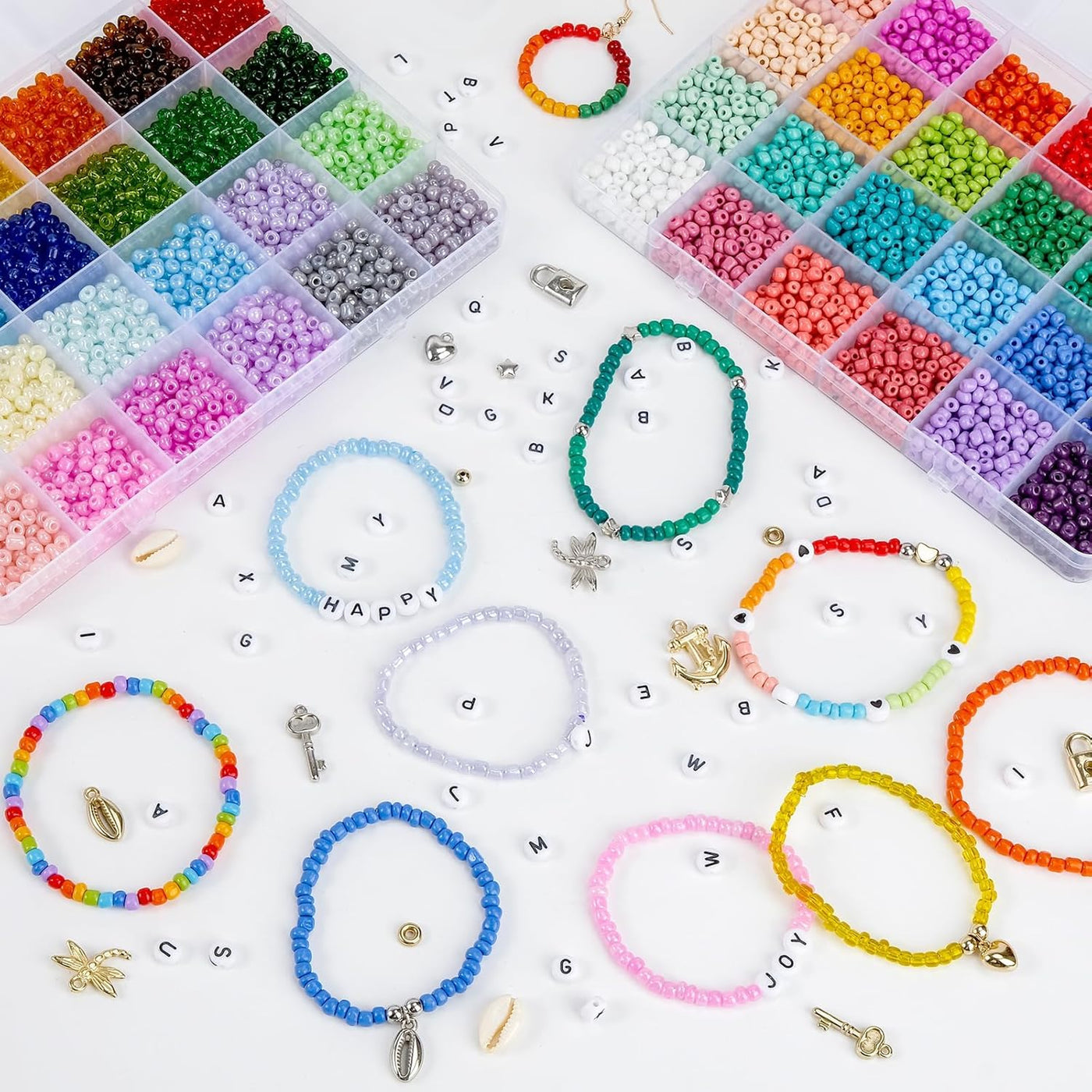 Perles pour Bracelets, 48 Couleurs de Perles pour Enfiler des Perles