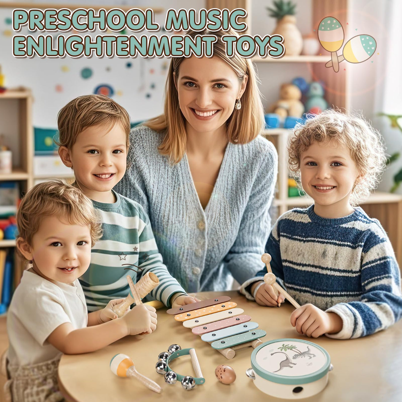 Instruments de musique pour enfants, ensemble d'instruments avec xylophone et tambour pour le jardin d'enfants, jouet d'apprentissage de la musique