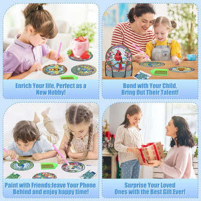 8 PCS Diamond Painting Coasters with Holder