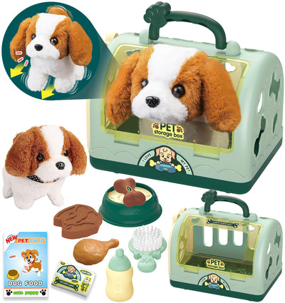 Robot Dog Toy Doctor Suitcase Kids, Vet Toy Kids Role Play 12 pcs with Electronic Dog Runs Barking & Transport Cage