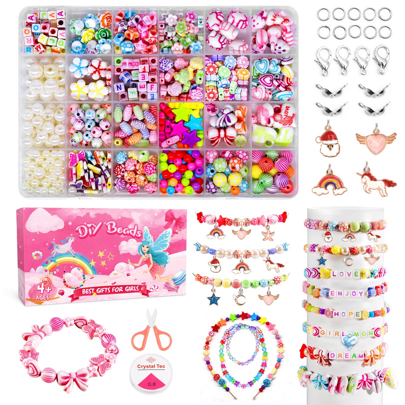 Set de perles de bricolage pour enfants pour enfiler, faire vos propres bracelets 24 couleurs