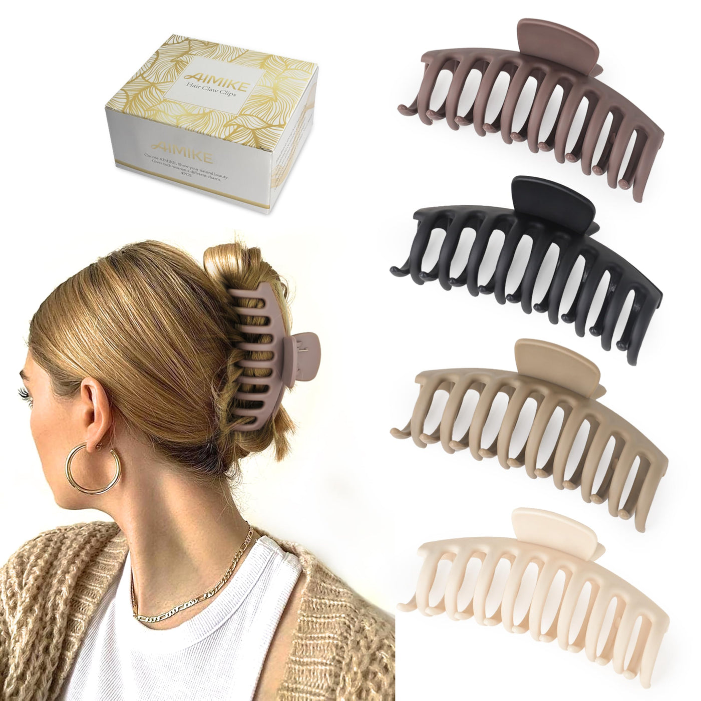 4 pieces hair clip large, plastic non-slip hair clips hair with strong hold