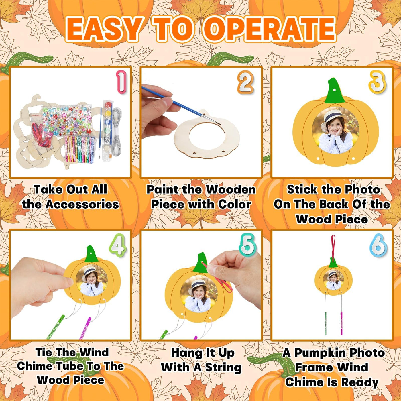 Pumpkin Photo Frames Wind Chime Craft Kit Autumn Crafts Kids