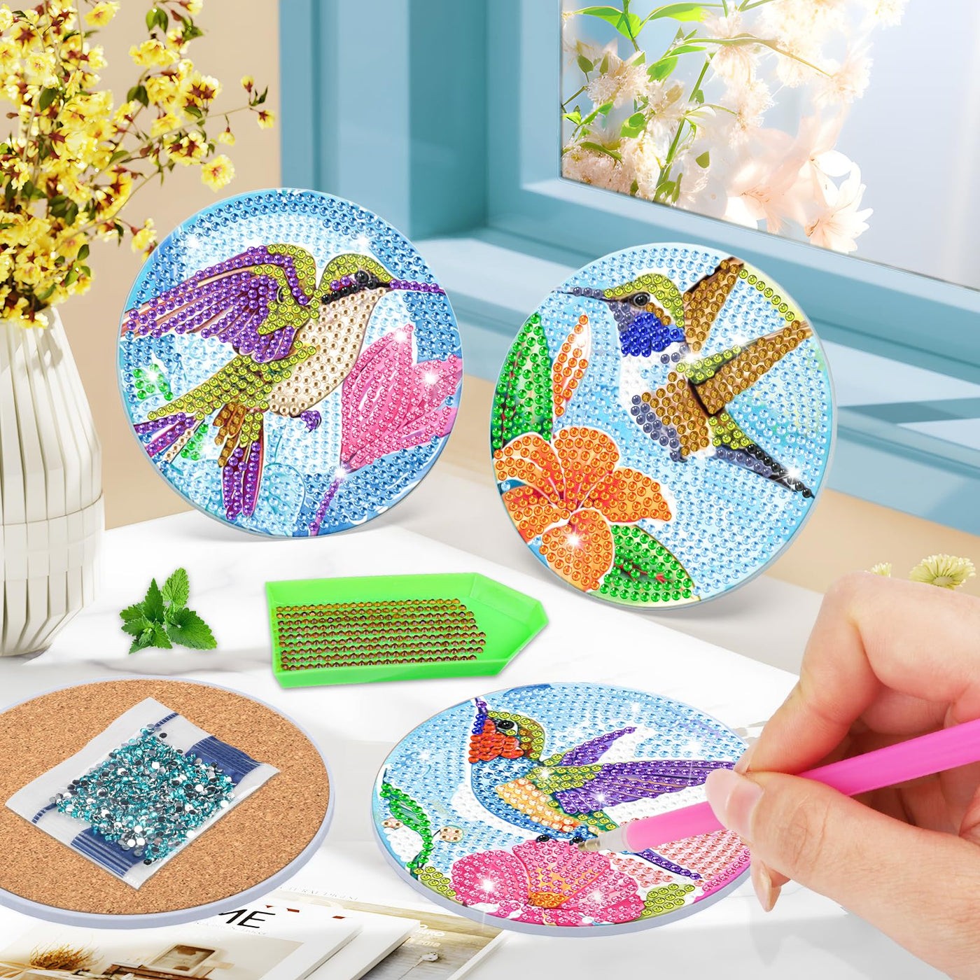 8 PCS Diamond Painting Coasters with Holder