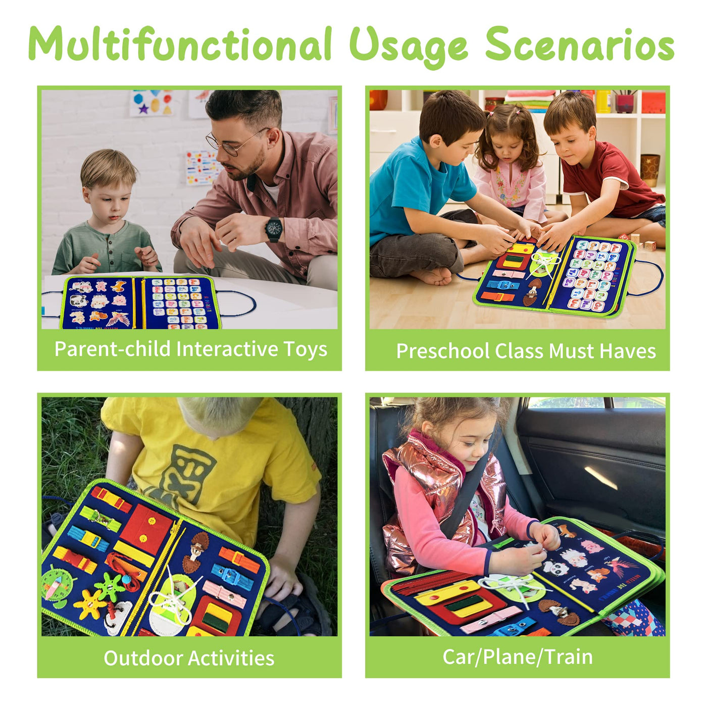 Busy Board - Activity Board - Learning toy for basic skills and airplane travel toy.