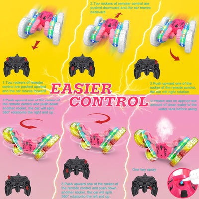 Voiture Télécommandée 2,4 GHz 4WD avec Phares, Jouet de Voiture RC à Bascule à 360° pour Filles de 3 à 12 Ans