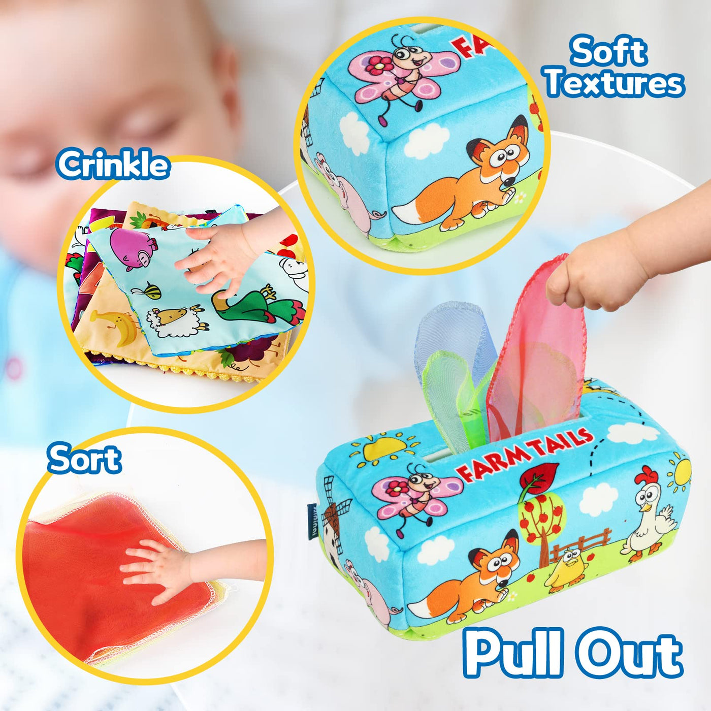 Baby tissue box Cosmetic tissue box Toy for toddlers Sensory toy Children