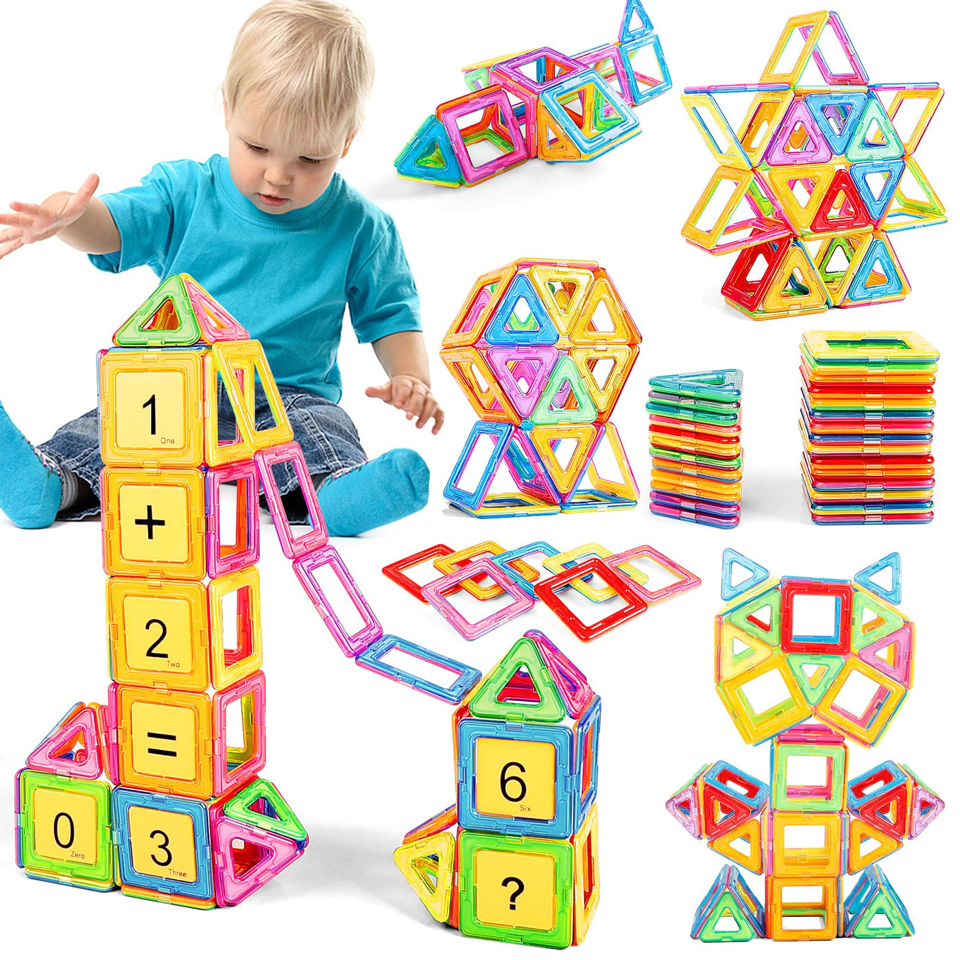 Magnetic building blocks, 52 pieces magnetic building blocks, 3D magnetic building block set