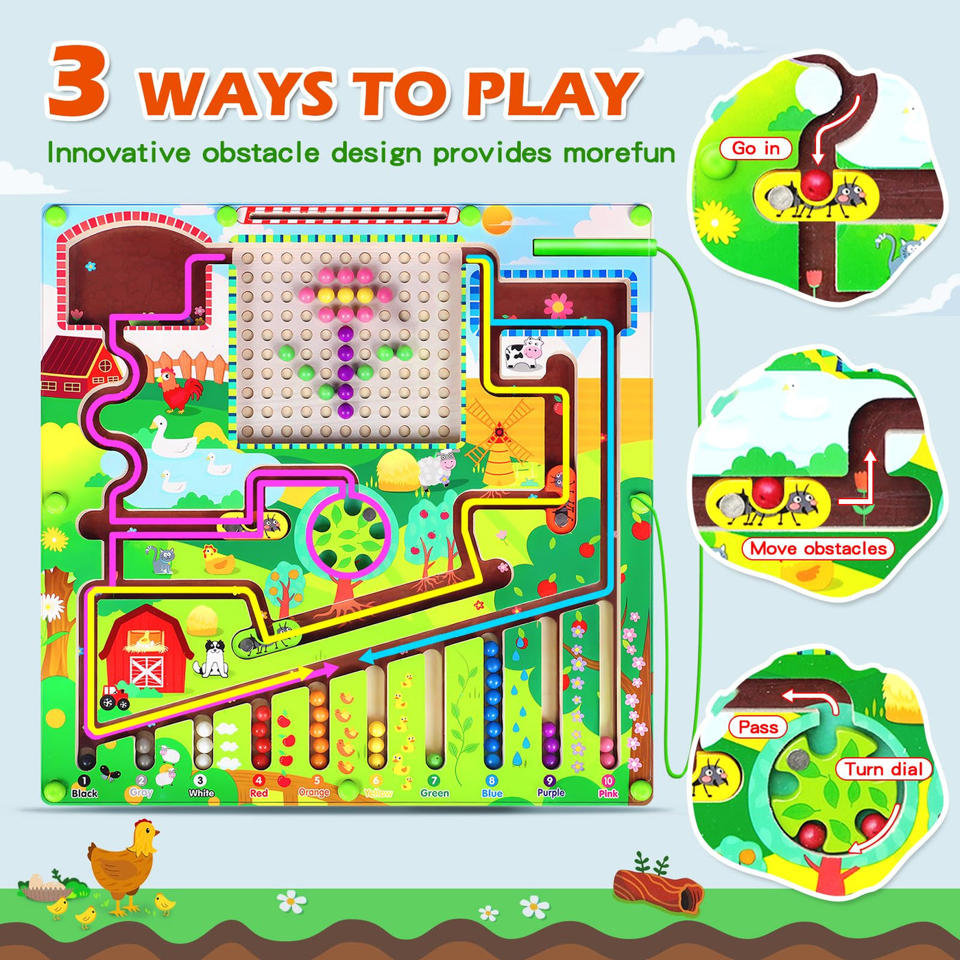 Jouet labyrinthe magnétique, jouet en bois chiffres et couleurs, jouet d'apprentissage, jouet de motricité