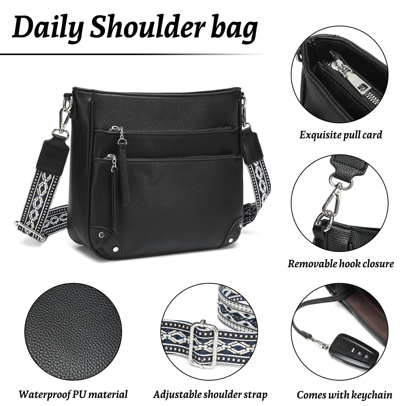 Sac à bandoulière Sac à main moyen Sac à bandoulière en cuir PU Sac à bandoulière Sac à bandoulière