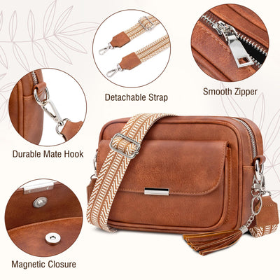 Crossbody Tasche Leder Umhängetasche Medium Handtasche mit breitem Riemen Verstellbare Umhängetasche mit Fransen für Reisen 