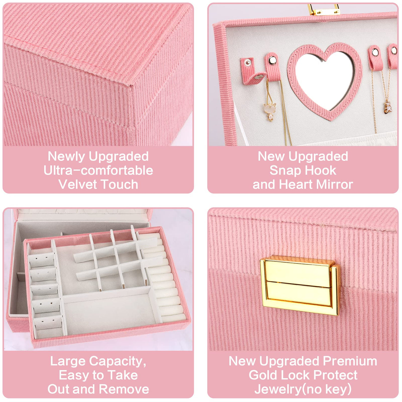 Boîte à bijoux, grande boîte à bijoux avec miroir pour boîte à bijoux en velours