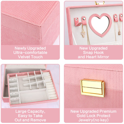 Boîte à bijoux, grande boîte à bijoux avec miroir pour boîte à bijoux en velours
