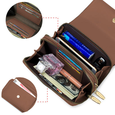 PU Leather Crossbody Shoulder Bag Passport Phone Case with Card Slot Adjustable Detachable Shoulder Strap