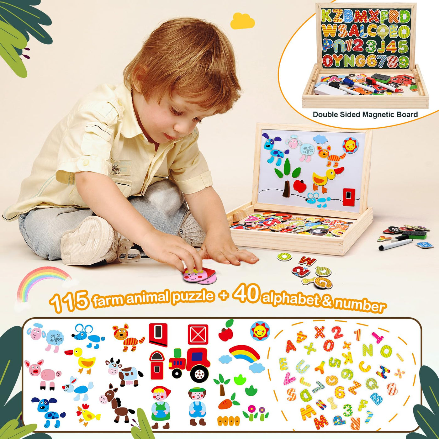 magnetic wooden puzzle easel double-sided board wooden board doodle for children