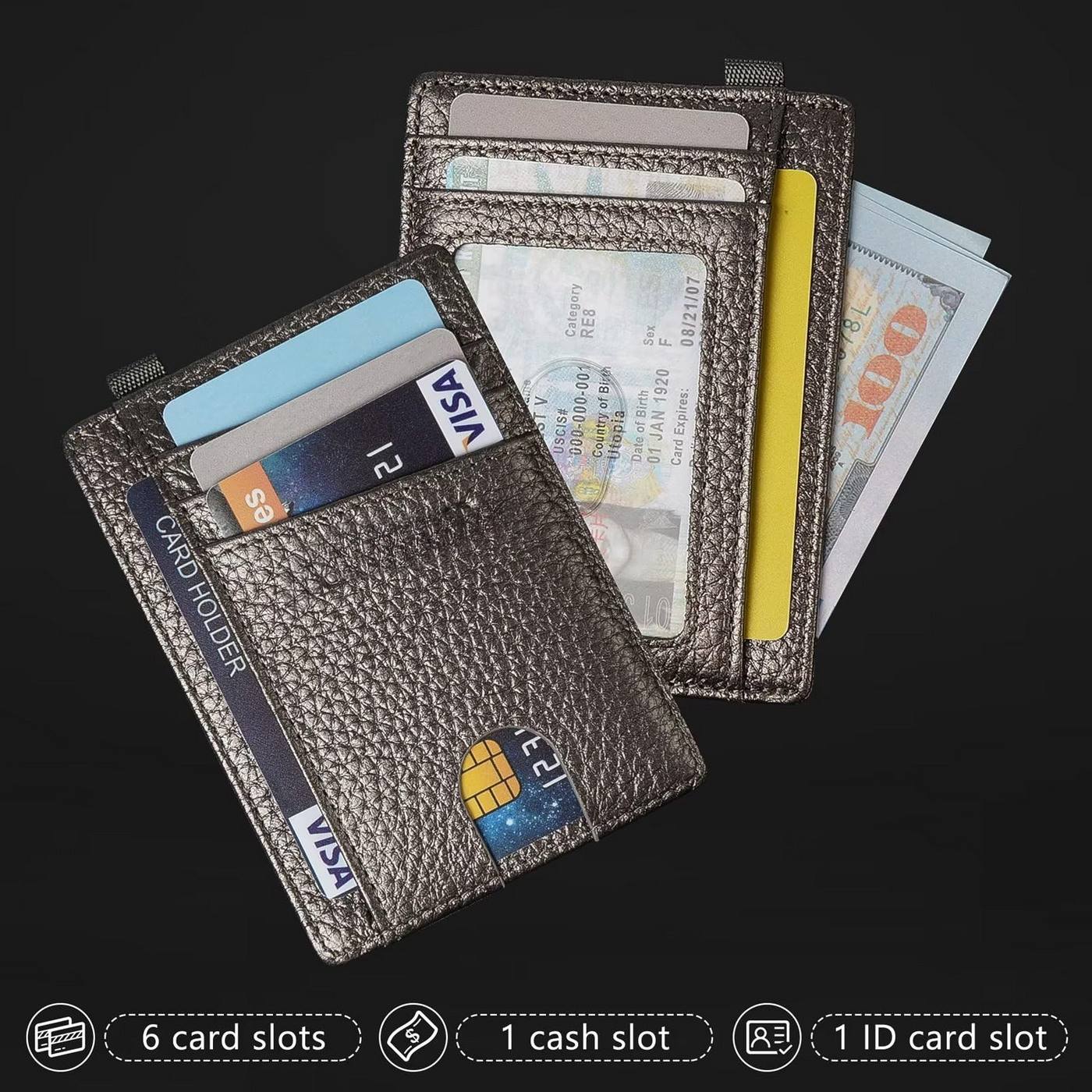 Porte-Cartes de Crédit Bloquant RFID Portefeuille à Cartes Mince En Cuir Véritable Étuis à Cartes De Taille Compacte