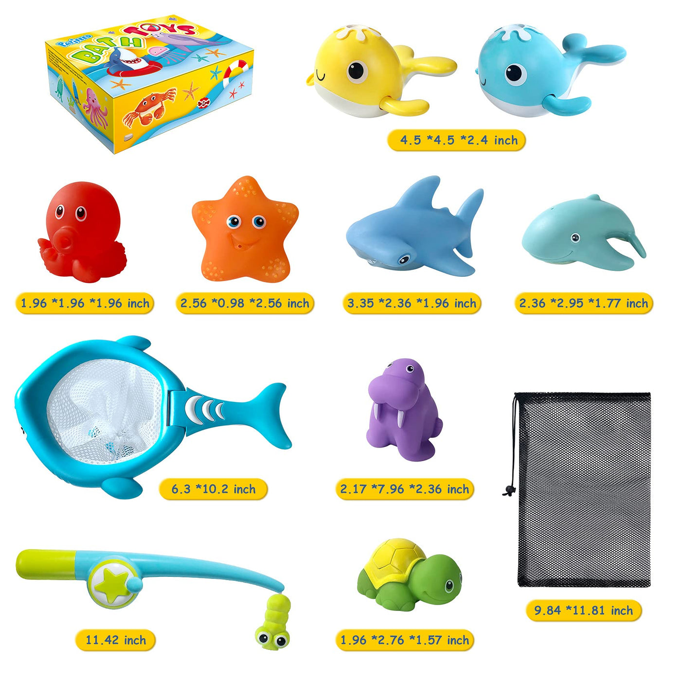 Jouets de bain pour bébés et enfants, jouets de bain à éclaboussures, jouets aquatiques avec filet de pêche pour la douche et la natation