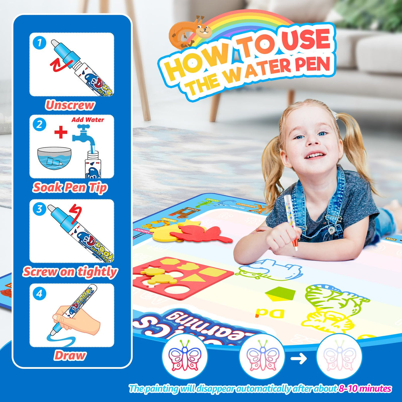 Coloring mat with water pencil Gift water coloring book