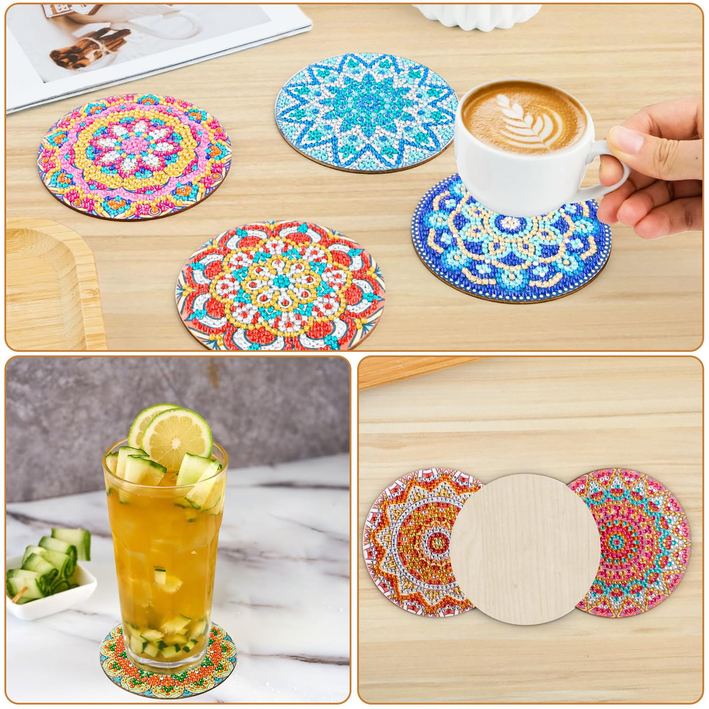 10pcs Diamond Painting Coasters With Holder