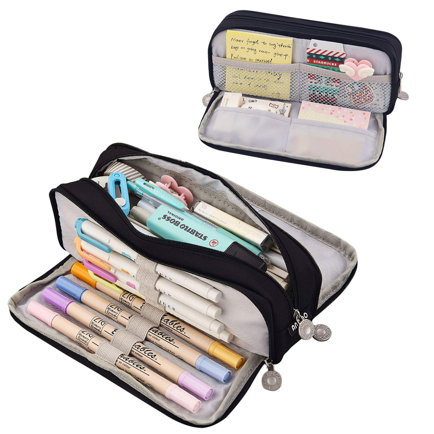 Pencil case for school with 3 compartments, large capacity, pencil case, stationery, organizer, cosmetic bag