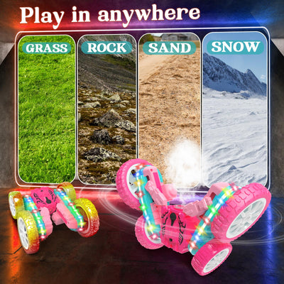 Voiture Télécommandée 2,4 GHz 4WD avec Phares, Jouet de Voiture RC à Bascule à 360° pour Filles de 3 à 12 Ans