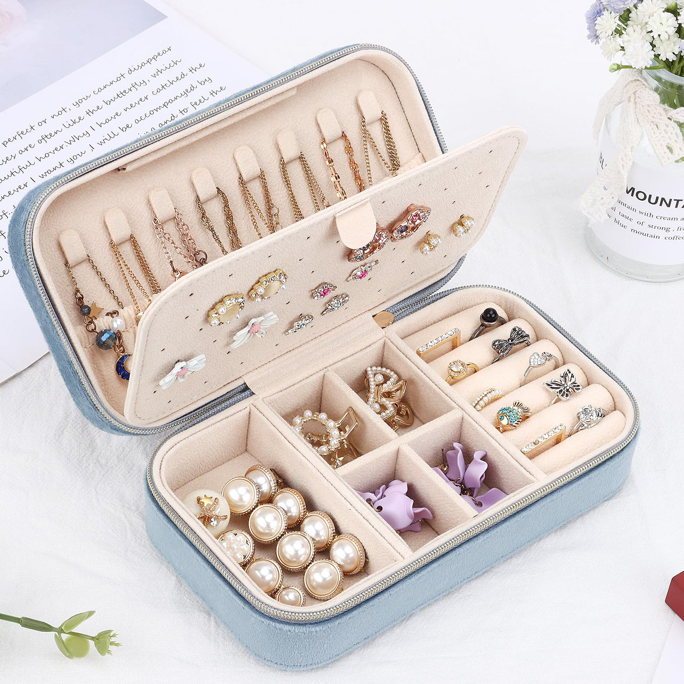 Petite Boîte à Bijoux de Voyage En Velours