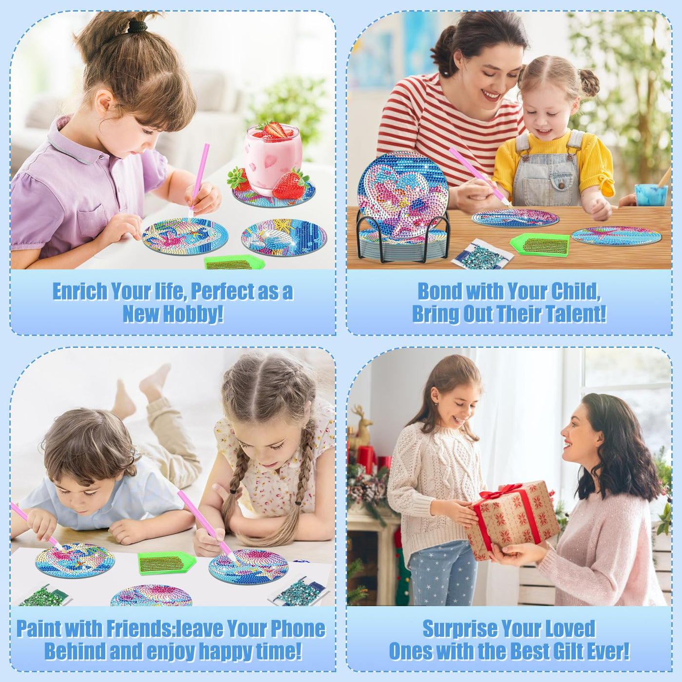 6 PCS Diamond Painting Coasters with Holder