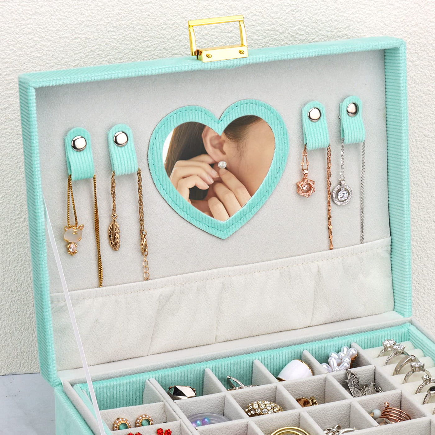 Boîte à bijoux, grande boîte à bijoux avec miroir pour boîte à bijoux en velours