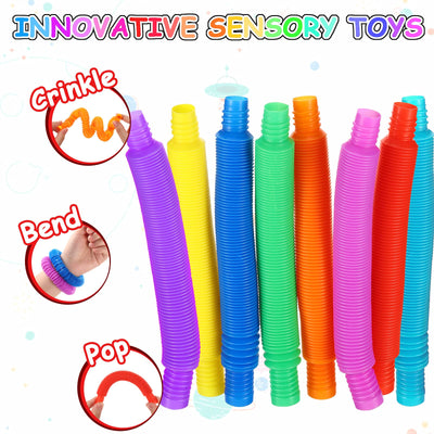 8 Pieces Mini Pop Tube Sensory Toy, Colorful Stretch Tube Sensory Toy, Pop Tube Fidget Toy for Stress Relief Party Favors